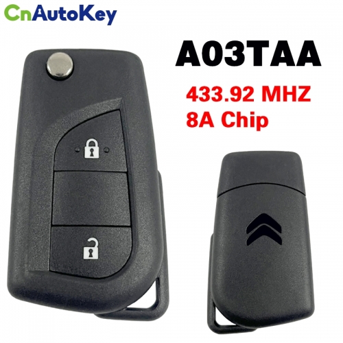 CN016053 Citroen original intelligent folding key 2 buttons 433.92MHZ 8A chip model A03TAA