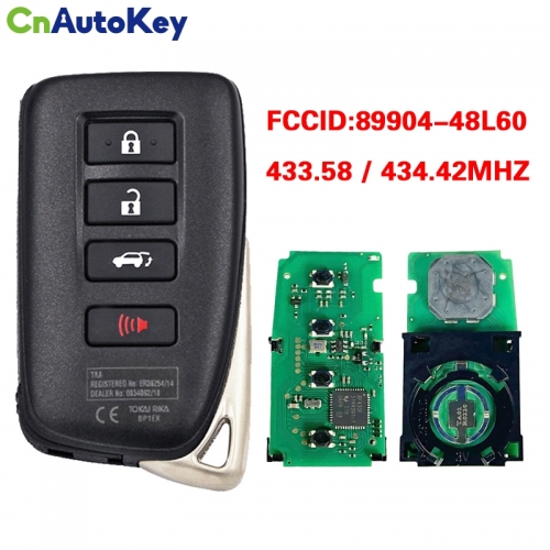 CN052052  For Lexus RX 2016-2018 Smart Remote 4 Buttons 433.58/434.42MHz RF430 8A (Toyota A9) CHIP FCC ID:BP1EK 89904-48L60