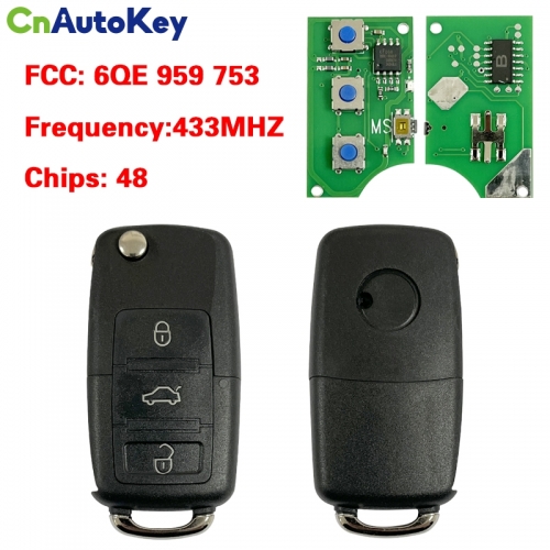 CN001143 Suitable for VW remote key 3 buttons 48 chip 433MHz FCC: 6QE 959 753