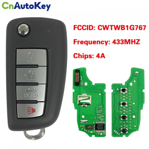 CN027114  4 Buttons Remote Flip Key Fob For Nissan ROGUE 14-17 CWTWB1G767 PCF7961M 433mhz Keyless Entry Remote Fob