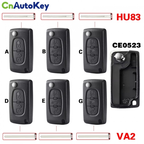 CS009057 For Peugeot 207 307 308 407 607 807 For Citroen C2 C3 C4 C5 C6 2/3 Buttons Remote Key Case Va2/Hu83 CE0523