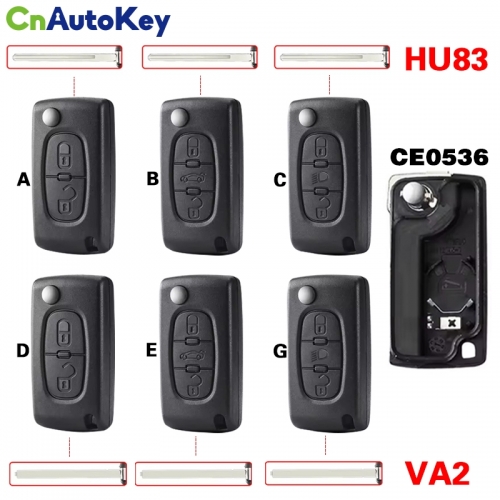 CS009058  For Peugeot 207 307 308 407 607 807 For Citroen C2 C3 C4 C5 C6 2/3 Buttons Remote Key Case Va2/Hu83 CE0536