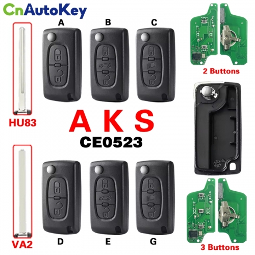 CN009067 For Peugeot 207 307 308 407 607 807 For Citroen C2 C3 C4 C5 C6 2/3 Buttons Remote Key Va2/Hu83 CE0523 434MHZ ASK ID46