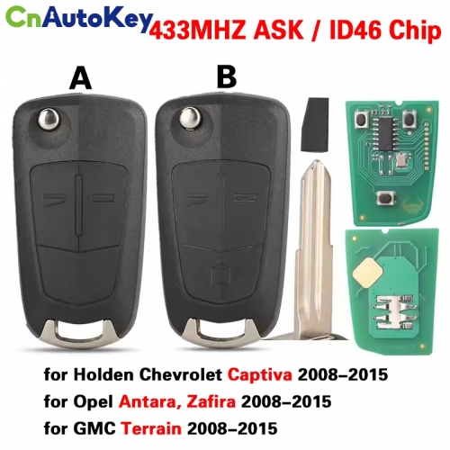 CN028023  2/3 Buttons 433Mhz ID46 Remote Car key Fob for Chevrolet Holden Captiva GMC Terrain Opel Antara Zafira 2008-2015