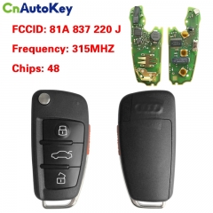 CN008083  2013-2017 Audi A3 Q2L Q3 / 4-Button Flip Key Keyless go / PN: 81A 837 220J / NBGFS12P71 - MQB