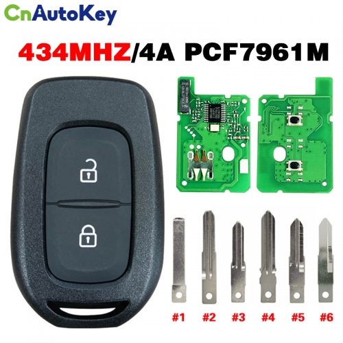 CN010058 2 Button Remote Smart Car Key 433MHZ 4A PCF7961M Chip VAC102 Uncut Blade for Renault Sandero Dacia