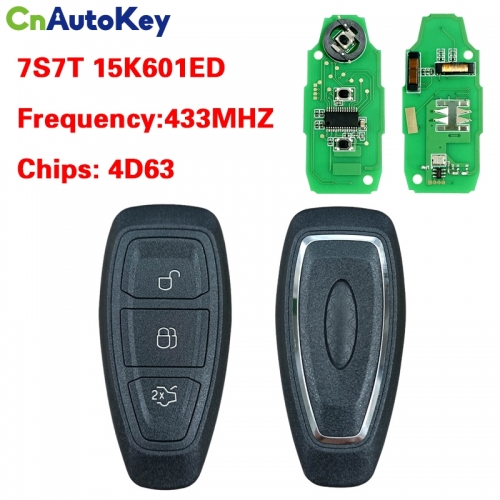 CN018042 2011-2019 For Ford Focus Fiesta C-Max 3 Button Smart Key PEPS KR55WK48801 4D63 chip