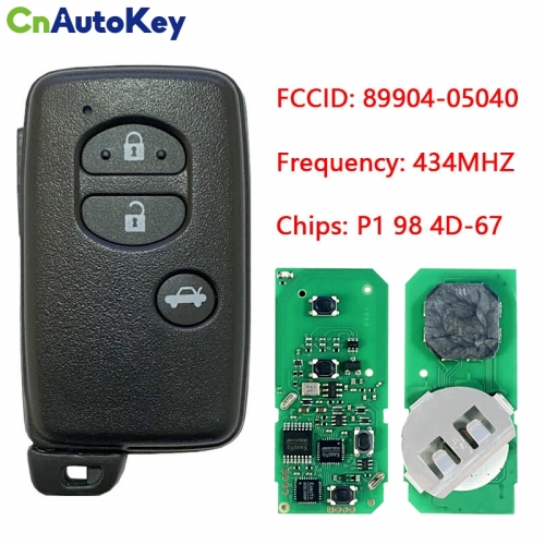 CN007168 For Toyota Avensis 2009+ Smart Key, 3Buttons, B75EA P1 98 4D-67 Chip, 433MHz 89904-05040 Keyless Go