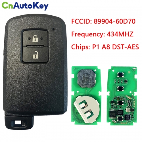CN007162 For Toyota Land Cruiser Smart Key, 2Buttons, BH1EK P1 A8 DST-AES Chip, 433MHz 89904-60D70 Keyless Go