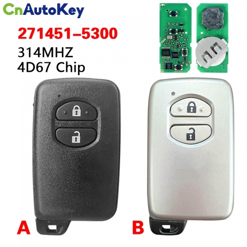 CN007227  314.3 MHz FSK 4D67 Chip 271451-5300 Smart 2 Button Remote Car Key Fob for Toyota Prius Aqua IQ Ractis Belta Vitz Corolla Axio