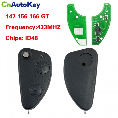 CN092006 Replacement Remote Car Key Combo Flip Fob 2 Button With Uncut SIP22 Blade 433MHZ ID48 Chip for Alfa Romeo 147 156 166 GT