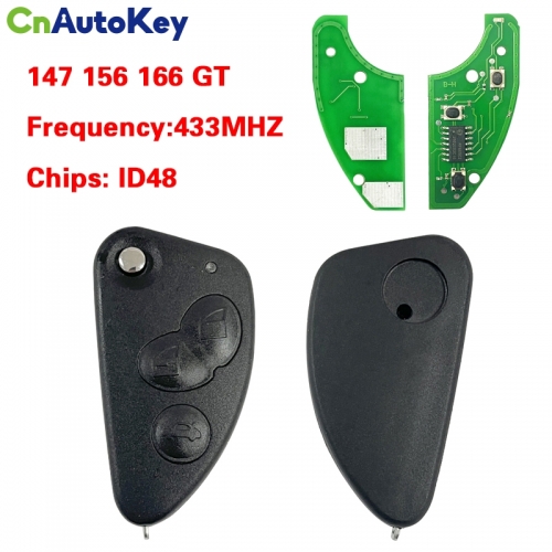 CN092007 Replacement Remote Car Key Combo Flip Fob 3 Button With Uncut SIP22 Blade 433MHZ ID48 Chip for Alfa Romeo 147 156 166 GT