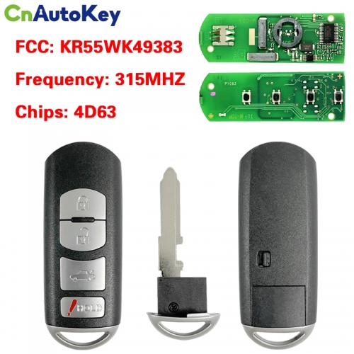 CN026055  4 Buttons Smart Remote Car Key Fob with FSK 315MHz 4D63 Chip for Mazda 6 2009 2010 2011 2012 2013 FCC ID: KR55WK49383