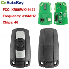 CN006025  BMW CAS3 Non-Proximity Remote Key 3 Buttons 315MHz PCF7945 Transponder FCC ID: KR55WK49127