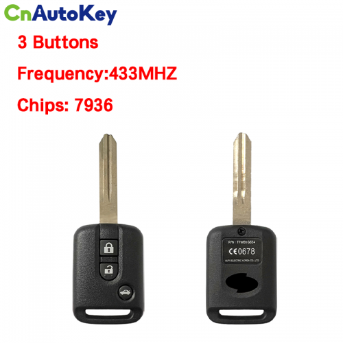 CN010089 For Renault Smart Remote Key 3 Buttons P/N:TFWB1G634 7936 Chip/433.92MHZ