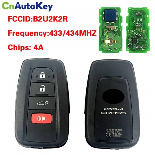 CN007381 OEM Smart Key Remote For Corolla 3+1 button Black Logo 4A Chip 433.58/434.42Mhz FCC B2U2K2R