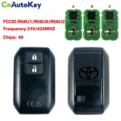 CN007382 315/433 MHz 49chip FCCID R58U1/R58U0/R58U2 Smart keyless For toyota 2 Buttons Remote Key Fob