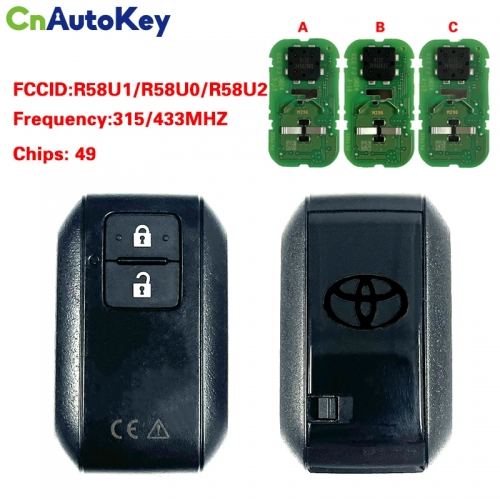 CN007382 315/433 MHz 49chip FCCID R58U1/R58U0/R58U2 Smart keyless For toyota 2 Buttons Remote Key Fob