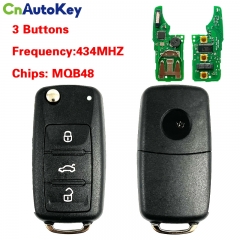 CN001136  Flip Key for VW Caddy - transporter  2017-2019 MQB Buttons:3 / Frequency:434MHz / MEGAMOS AES / KEYLESS GO / Blade signature:HU66 / Immobili