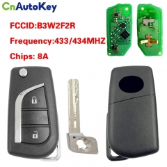 CN007347 2 Button Flip Remote Key Fob Toyota Aygo, Avensis, Yaris (2019+), 433MHz, B3W2F2R 433.58/434.42MHZ 8A chip