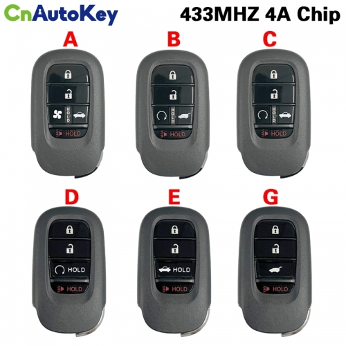 CN003156  2/3/4/5B Smart Car Remote Control Key Fob Keyless Go 433MHZ 4A Chip FCC ID: KR5TP-4 for Honda CRV Civic Accord 2022