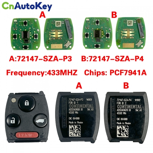 CN003115 2009-2016 Original For Honda Pilot 3+1 Botones,433Mhz PCF7941A 72147-SZA-P3 72147-SZA-P4