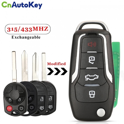CN018158 315/433MHz 4D63 Modified Remote Key For Ford Escape Focus C-Max Transit F250 F350 F450 F550 OUCD6000022 CWTWB1U793
