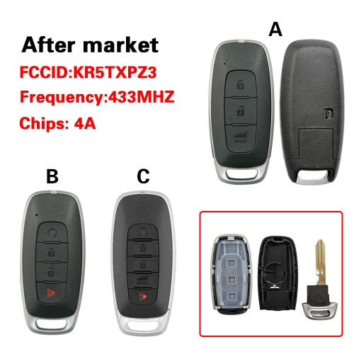 CN027131 Aftermarket 3/4/5 Buttons KR5TXPZ3 For Nissan 2022+ Smart Key Remote 433.92MHz HITAG AES ID4A Chip