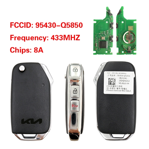 CN051437 95430-Q5850 3 Buttons Flip Key Fob Remote For Kia 8A Chip 433MHz