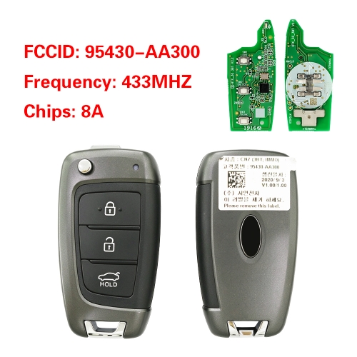 CN020578 95430-AA300 3 Buttons Flip Key Fob Remote for Hyundai 8A Chip 433MHz