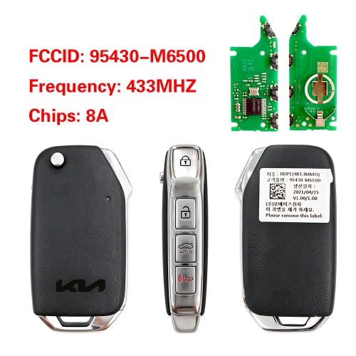CN051411 95430-M6500 4 Buttons Flip Key Fob Remote For Kia 8A Chip 433MHz