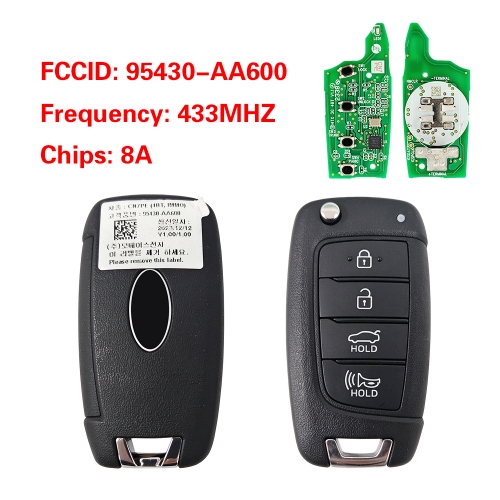 CN020579 095430-AA600 4 Buttons Flip Key Fob Remote for Hyundai 8A Chip 433MHz