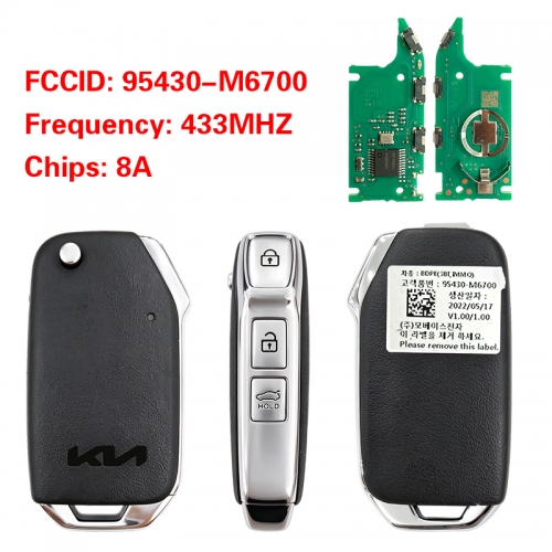 CN051223 For KIA Cerato 2022 Flip Remote Key 3 Buttons 433MHz 95430-M6700 8A Texas Crypto 128-bits AES
