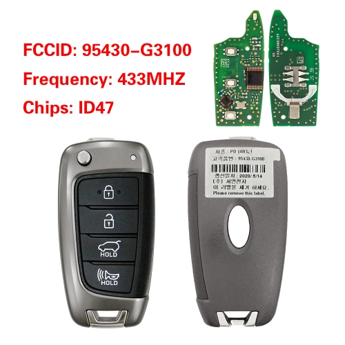 CN020580 OEM 4-Button Smart Remote Key for Hyundai Elantra GT 2017–2020 Hyundai i30 2017–2019 433MHz 95430-G3100