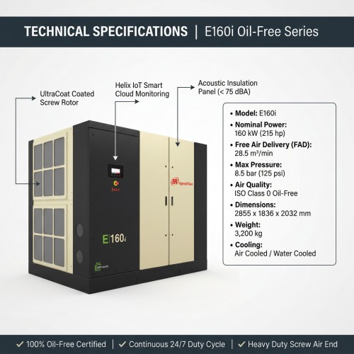 Ingersoll Rand E160I 160kw 215HP Oil-Free Rotary Screw Air Compressor