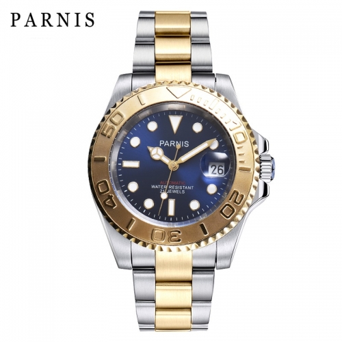 41mm Parnis Miyota Automatic Movement Date Men Boy Watch Gold Stainless Bracelet