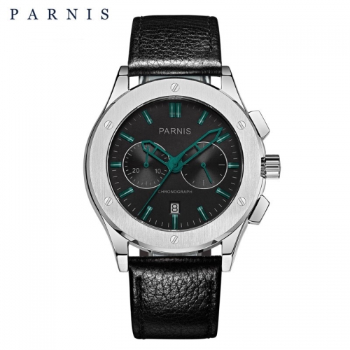 Parnis Men's Chronograph Wristwatch 5ATM Waterproof Japan Movement Leather Strap