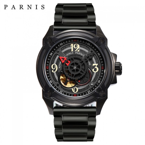 Parnis 44mm Skeleton Men Watch 2023 Luxury Brand Mechanical Watches Japan Mechanic Military Pilot Watch Rose Gold Black Silver