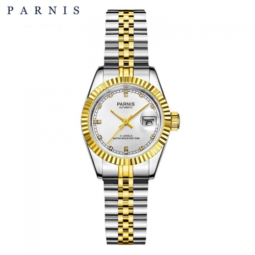 26mm Parnis Sapphire Women Girls Miyota Automatic Wristwatch Stainless Bracelet