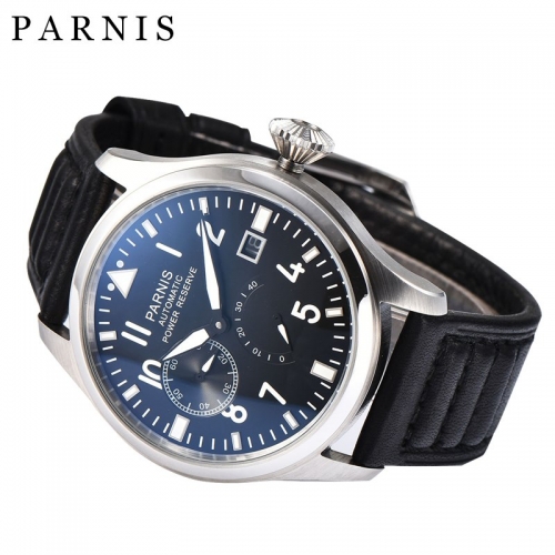 Parnis 47mm Automatic Watch Power Reserve Day Date Big Pilot