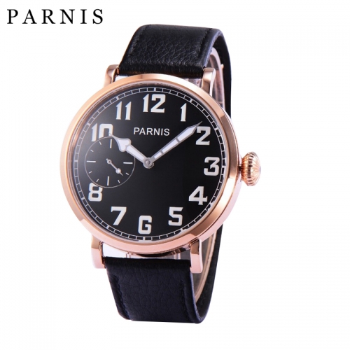 46mm Parnis Mechanical Watches Hand Wristwatch Rose Gold Stainless Steel Case Genuine Leather Watch Mechanical Wristwatch