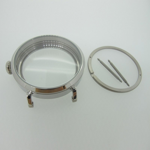 46mm Silver Polished PVD Stainless Steel Watch Case fit 6498 6497 Movement,Watch Part Case with Mineral Crystal Glass