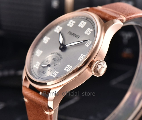 44mm Parnis Hand Winding Movement Men s Pilot Watch Leather Strap Small Second PA6061