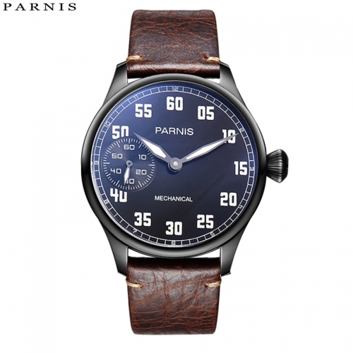 44mm Parnis Hand Winding Movement Mechanical Mens Boy Vintage Watch Small Second