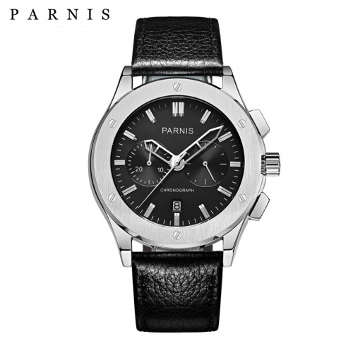 Parnis Men's Chronograph Wristwatch 5ATM Waterproof Japan Movement Leather Strap