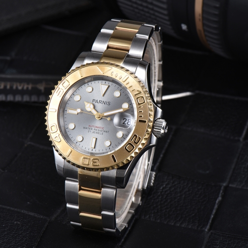 41mm Parnis Miyota Automatic Men Luxury Watch Gold Rotating Bezel Luminous Mark