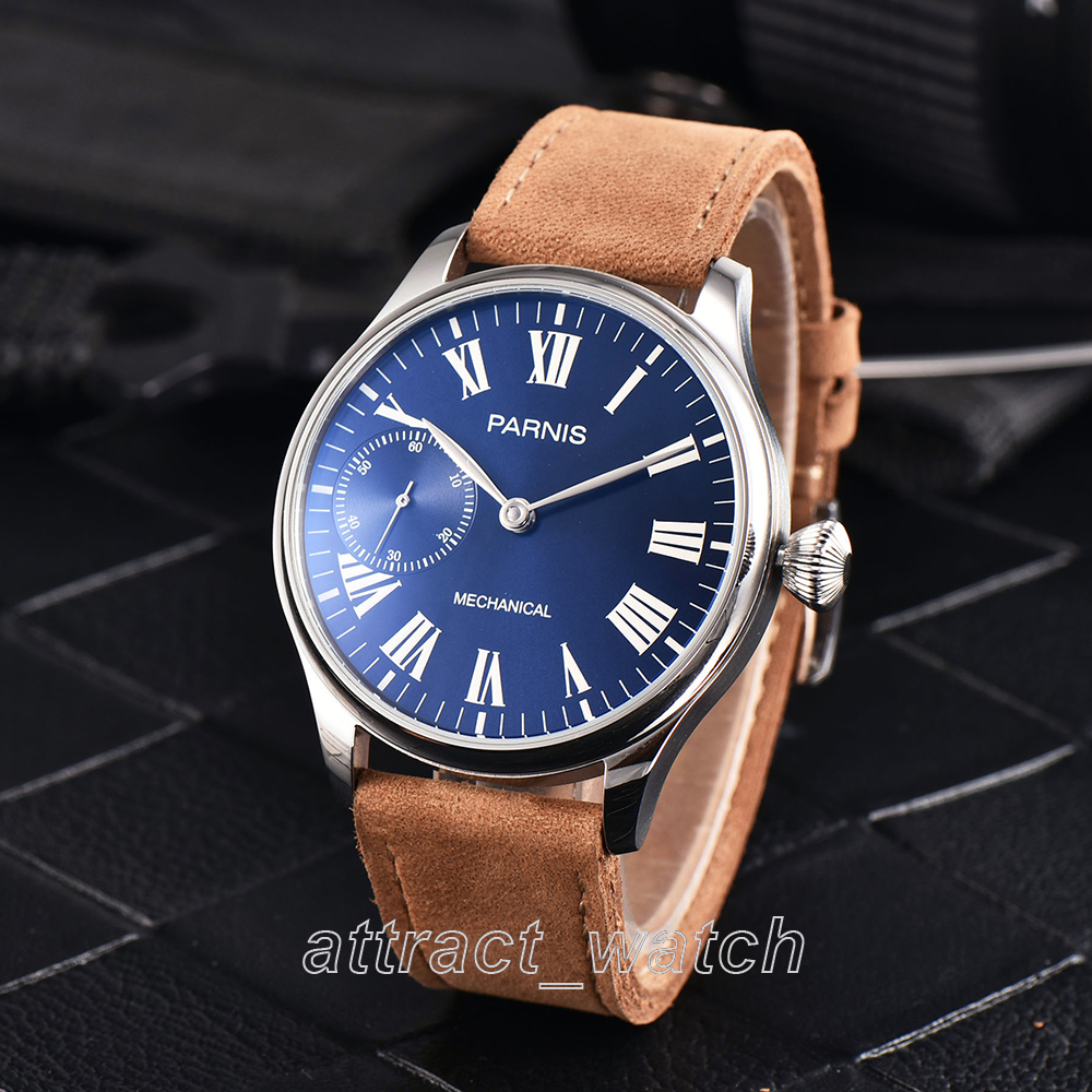 44mm Parnis Roman Numbers Hand Winding Mechanical Mens Aviator