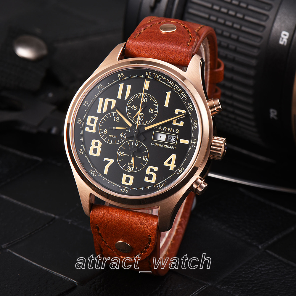 43mm Parnis Sapphrie Miyota Quartz Movement Men Chronograph Watch Date Day Show PA6053