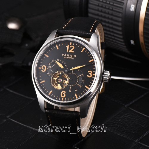 44mm Parnis Miyota Automatic Men's Mechnical Watch 24-hour Dial Sapphire Crystal