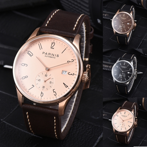 41.5mm Parnis Automatic Movement Men's Boys Guy Casual Wristwatch Leather Strap
